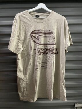 G-Star Beige Short Sleeve Tee with Brown Graphic